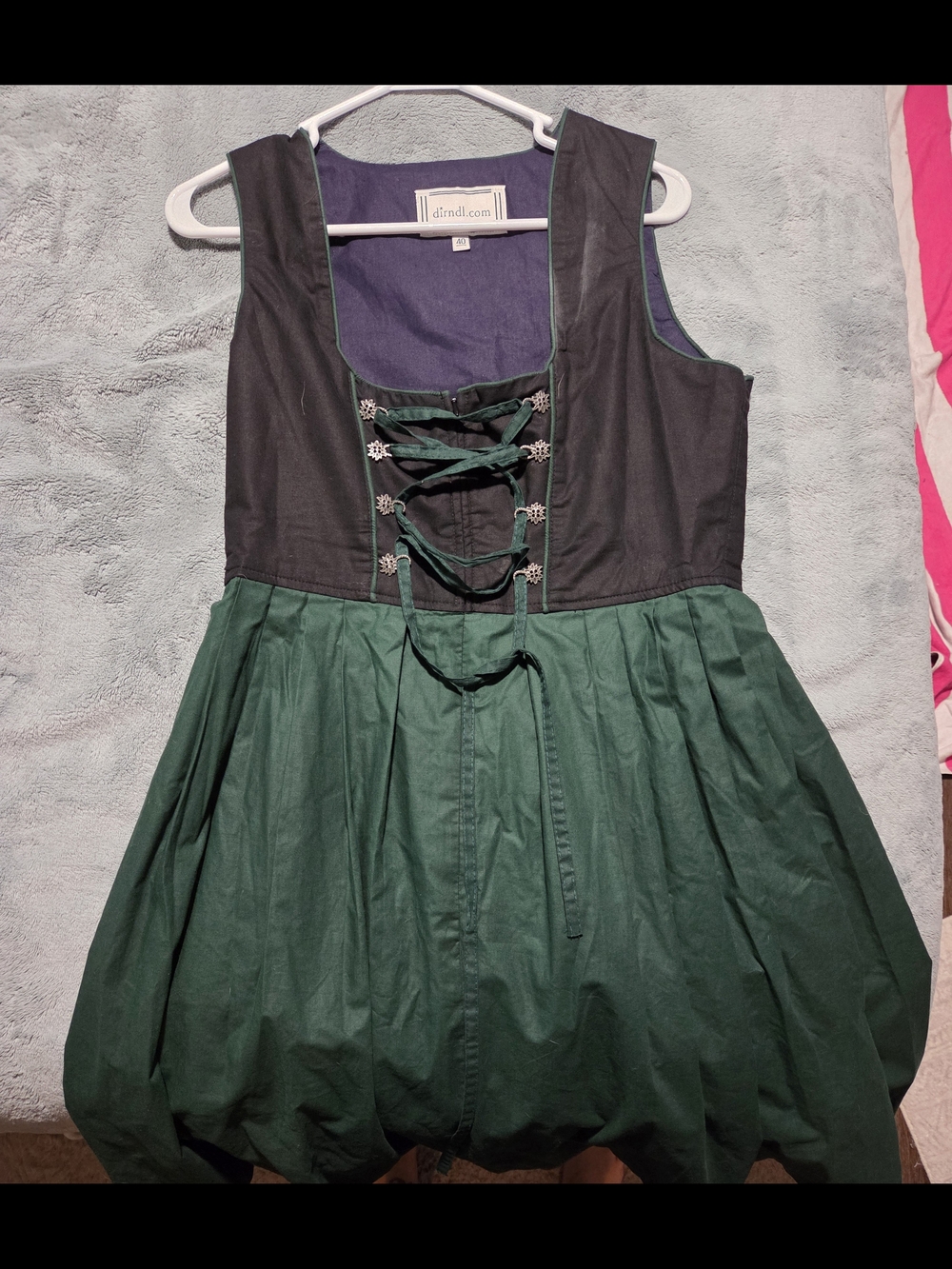 Authentic Dirndl Lace-Up Bust Dress in Black and Forest Green